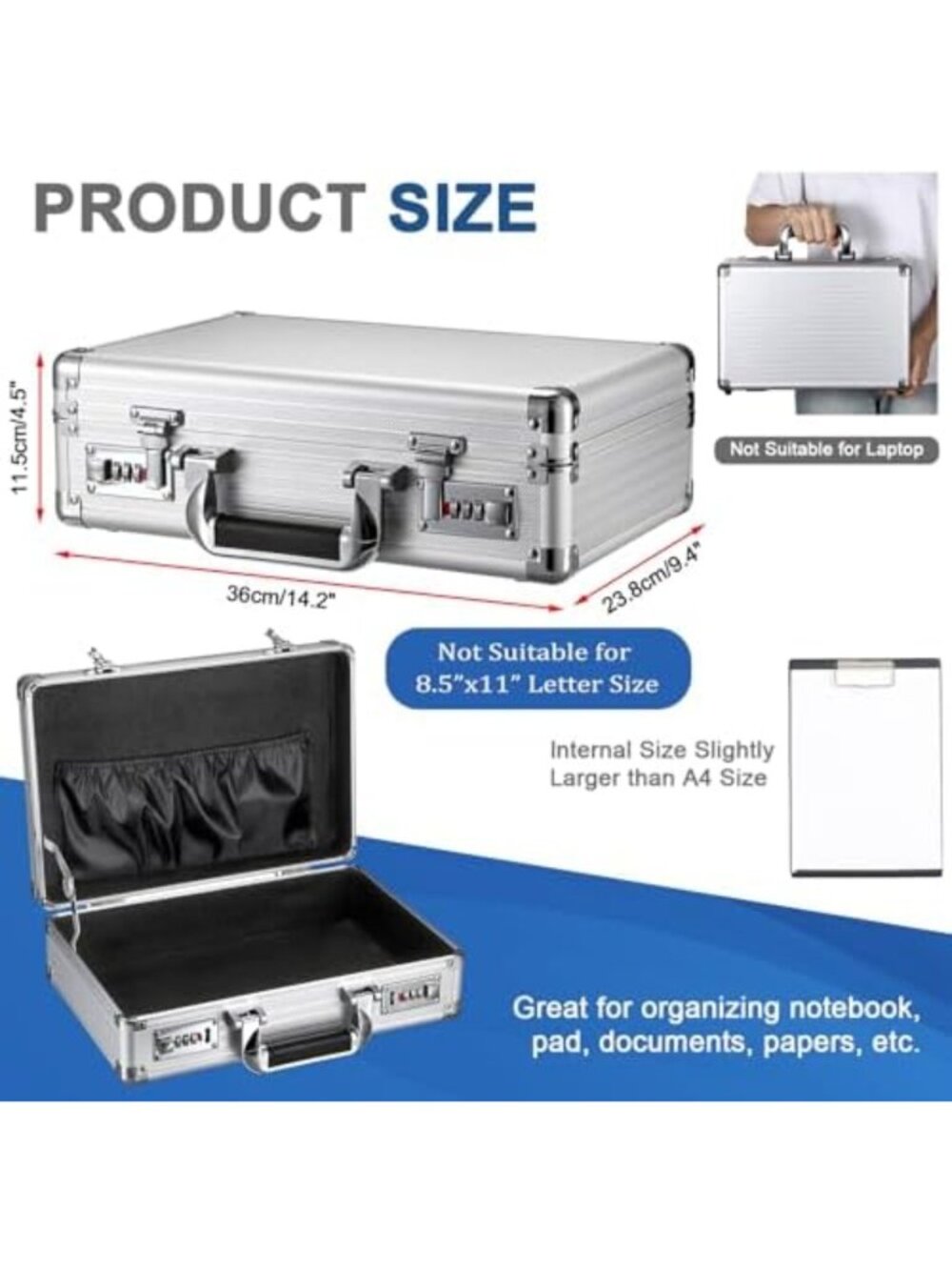 Secure File Organizer Storage Box with Lock & Handle, Stylish Silver Storage - Picture 2 of 7